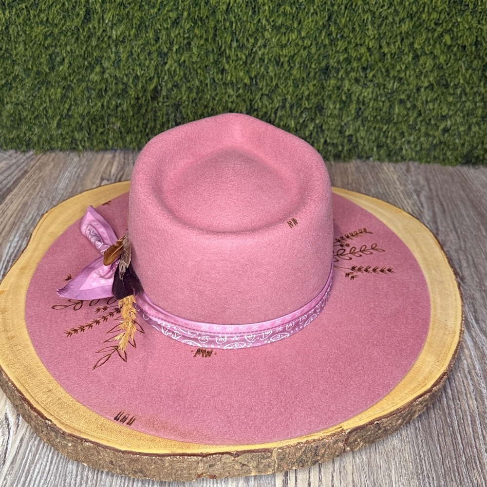 Lack Of Color Dusty Pink Felt Rancher Hat with Feather Trim - Picture 4 of 12